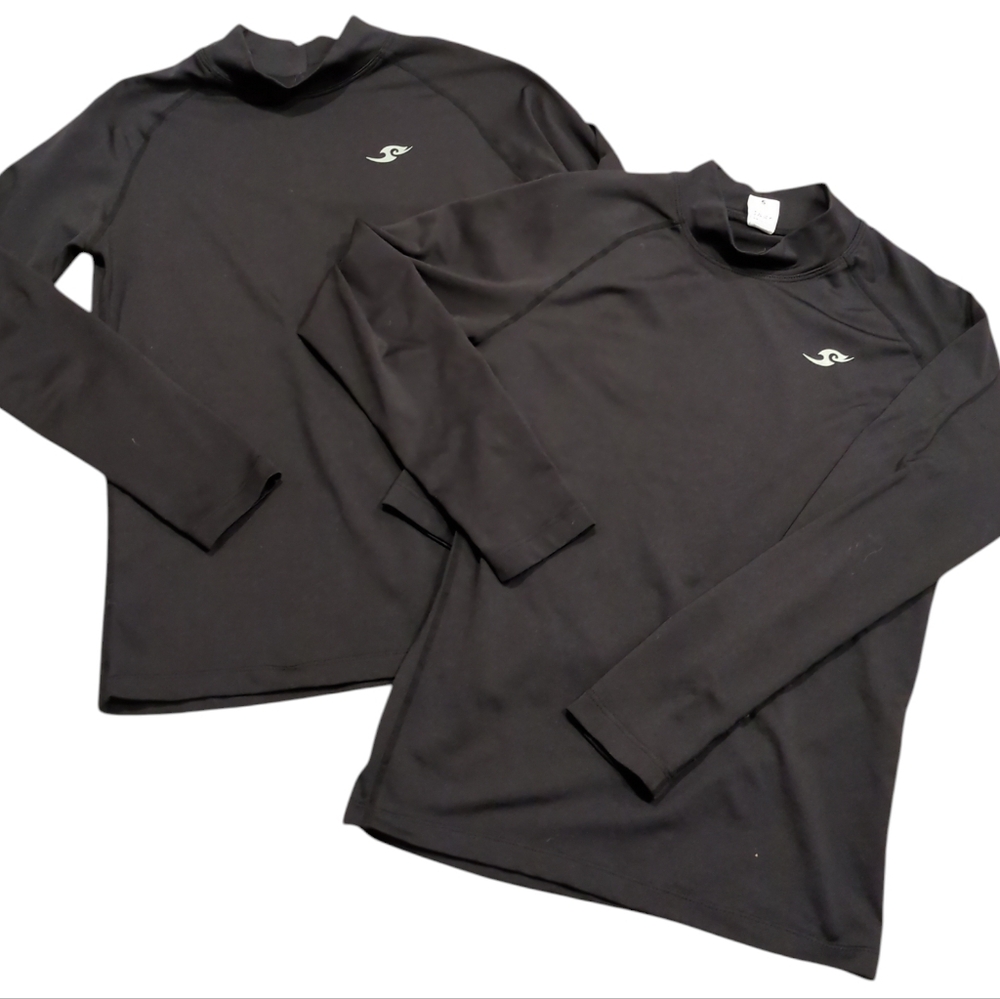2 Take Five Compression Shirts, Black Long Sleeve Rash Guards, Unisex Medium